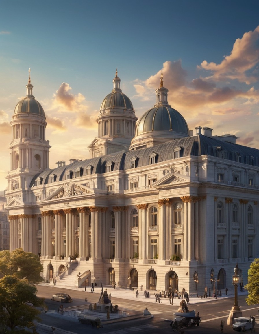 neoclassical architecture, cityscape, grand buildings, landmarks, architecture