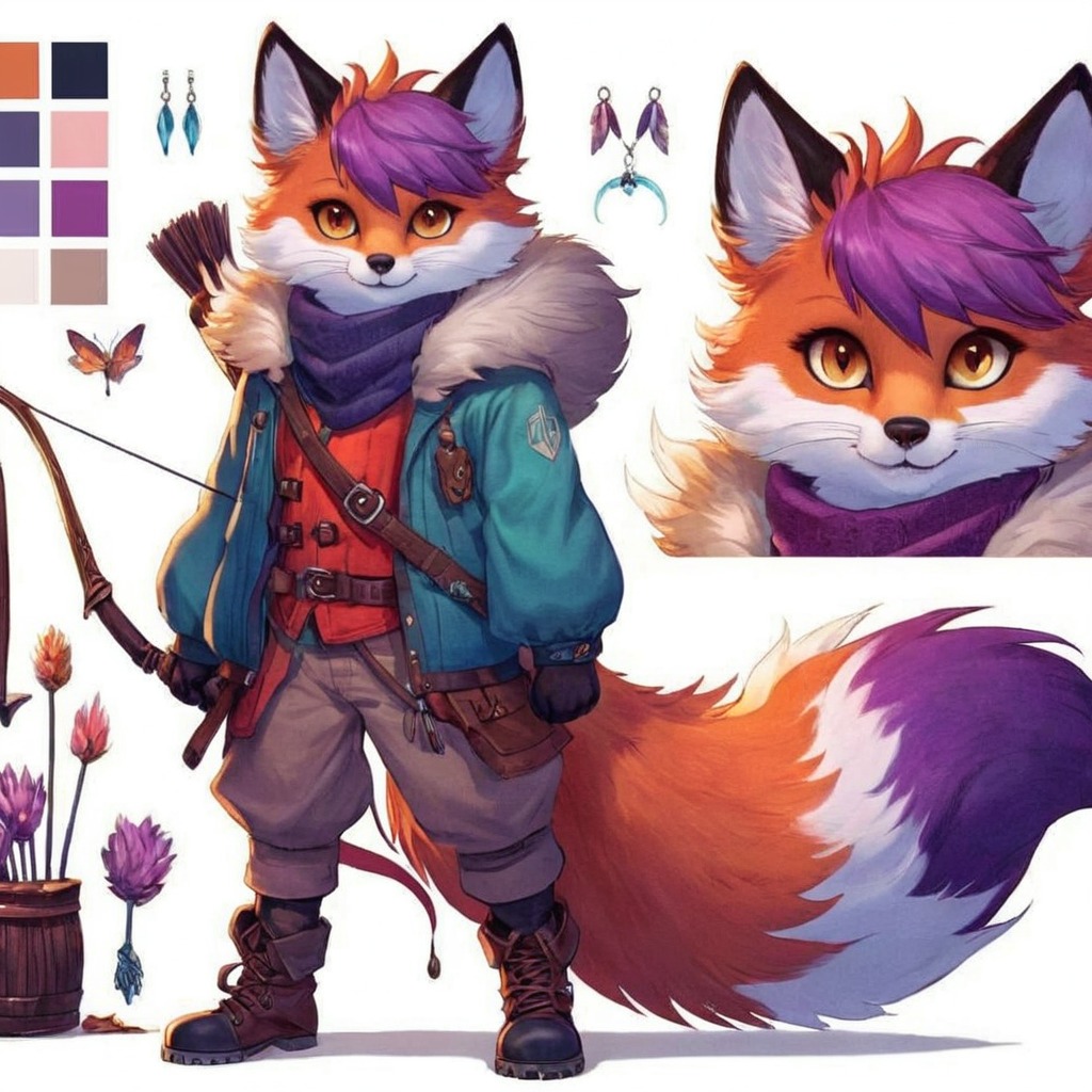 characterdesign, adoptable, referencesheet, fox, adopt, anime, character, drink, fakemon, fantasy, furry, gun, monster, pokemon, sword, weapon