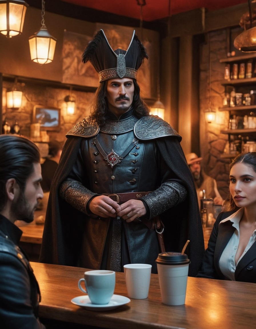 vlad the impaler, historical figure, coffee shop, waiting in line