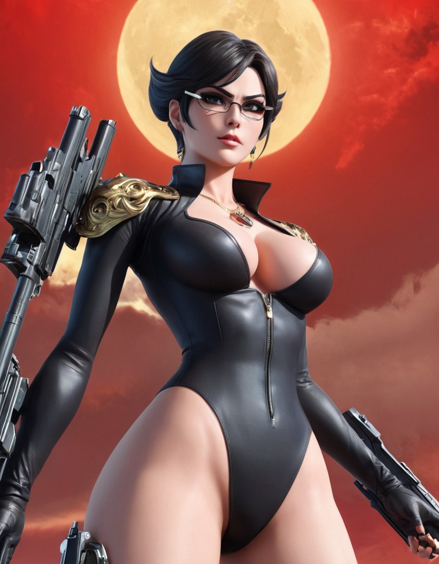 bayonetta, guns, confident, action, video game, anime, games