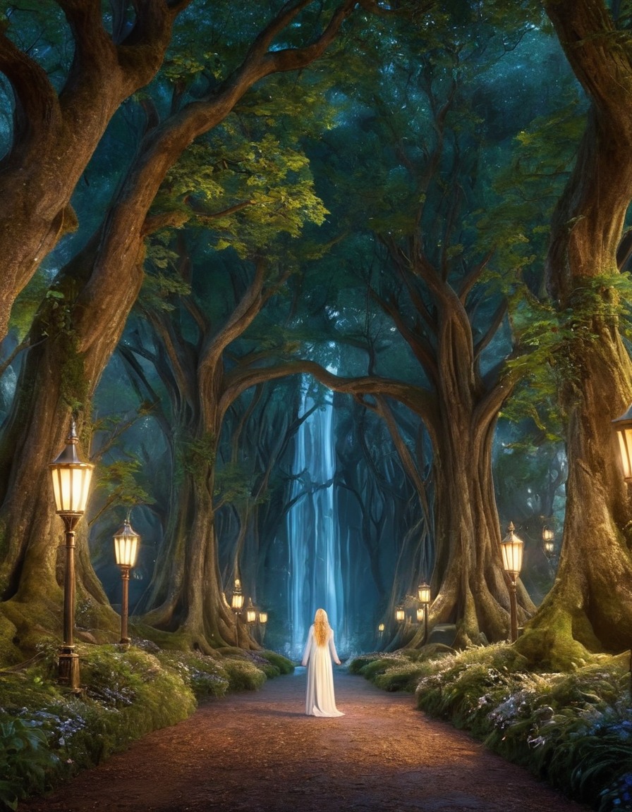 lothlórien, galadriel, peaceful evening, majestic trees, fantasy, serene, beautiful nature, john tolkien, tolkien