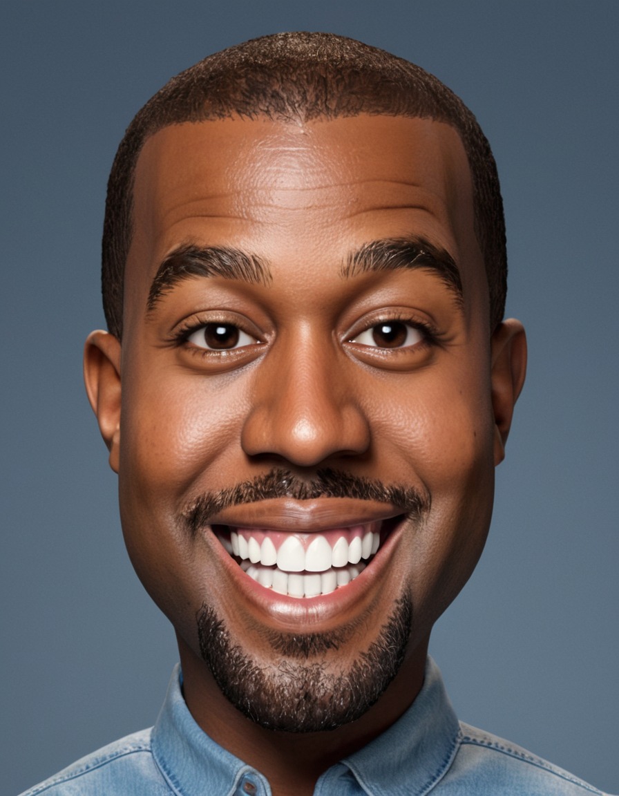 kanye west, caricature, big head, smile, crazy, celebrity, musician