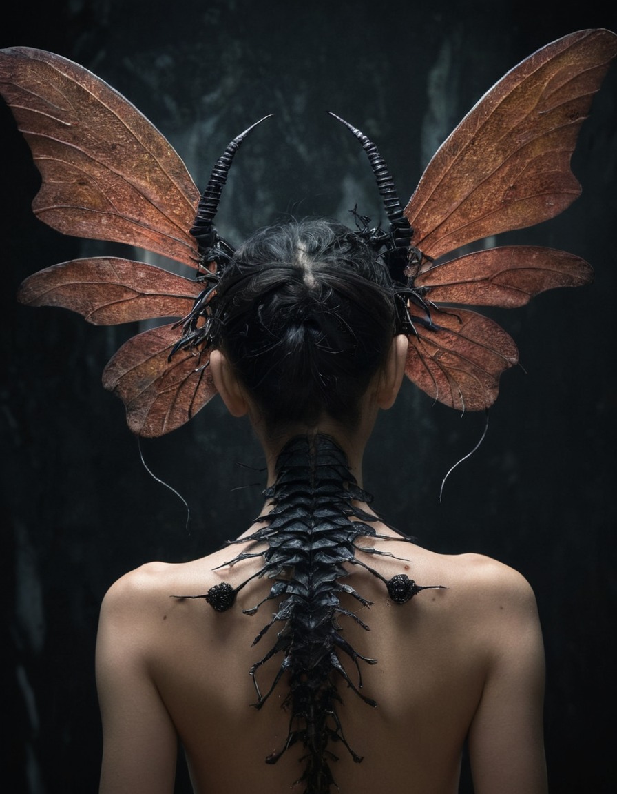 mutations, woman, female, insect-like wings, biological transformation, fantasy creature