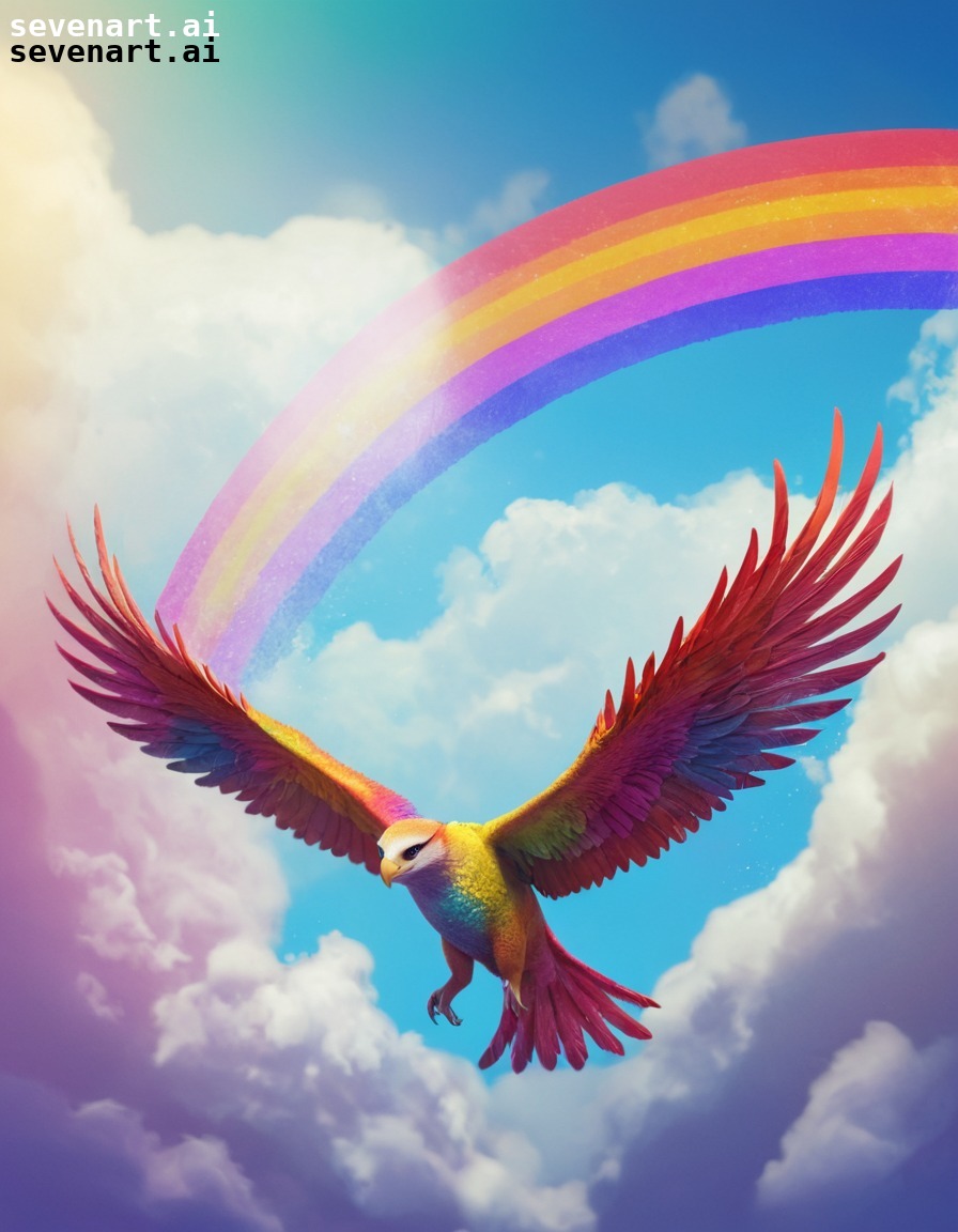 mythical creature, fantasy, flying, rainbow, sky