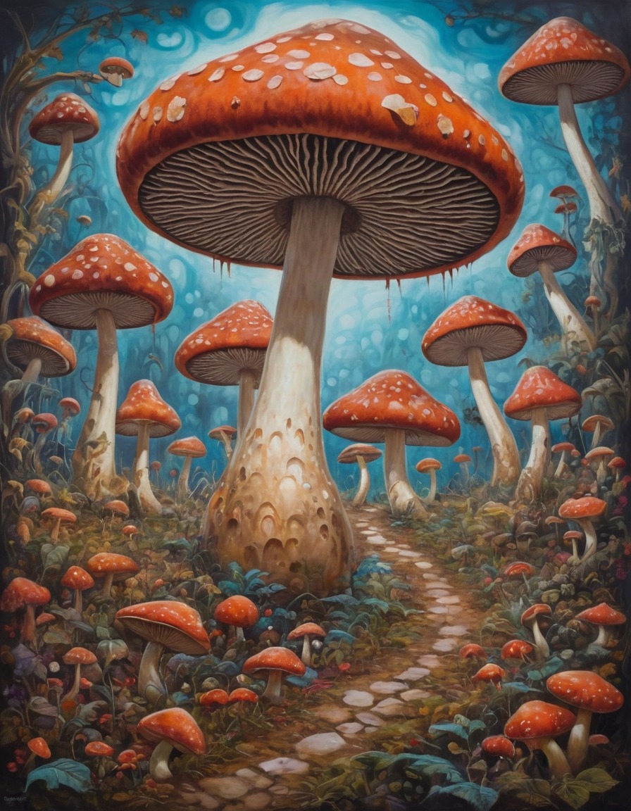 nature, mushrooms, surreal, fantasy, patterns, illusion, art