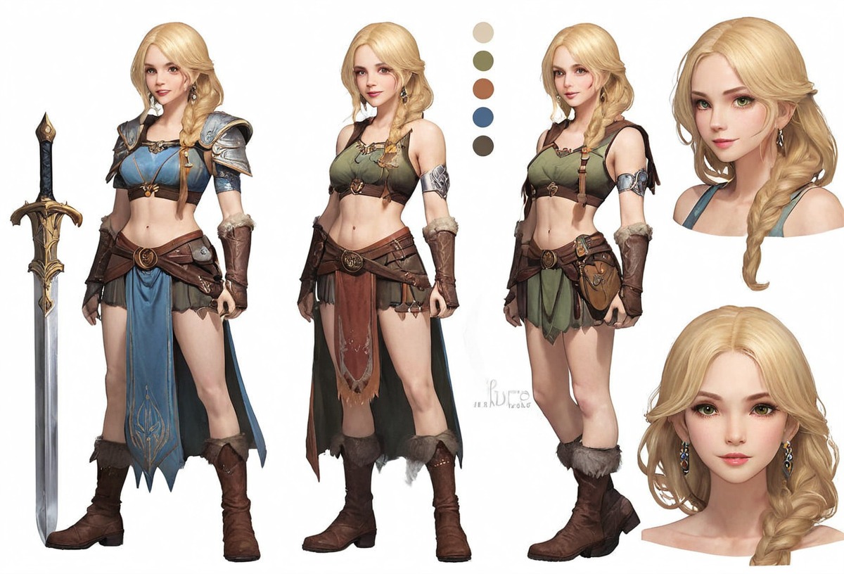 characterdesign, warrior, characterconcept, rpg, fighter, digitalart, adoptablesopen, fantasycharacter, conceptart, referencesheet, anime, adoptable, adoptables, animegirl, animestyle, braidedhair, charactersheet, digitalartwork, dnd, dungeonsanddragons, fantasy, fashion, female, magic, militaryuniform, originalcharacter, pixelart, viking, vikingwoman