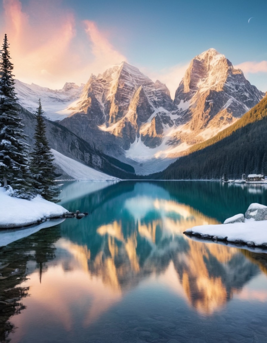 nature, landscape, lake, mountains, snow-capped peaks