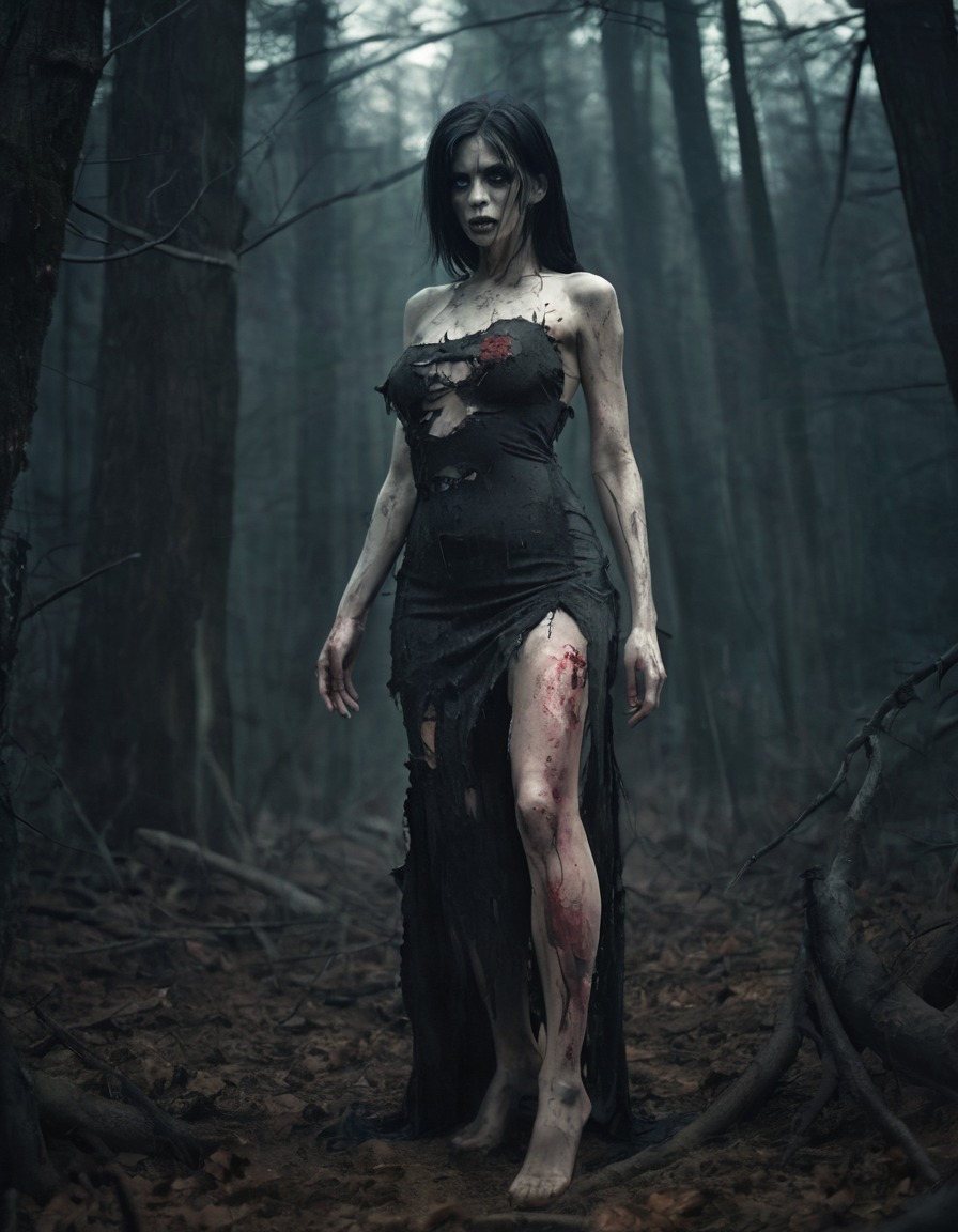 zombie, seductive, forest, haunting, nsfw