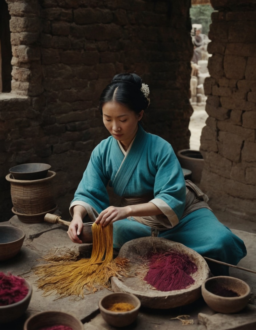 ancient china, fabric dyeing, natural pigments, ancient textiles, 500 bc, women artisans, cultural traditions