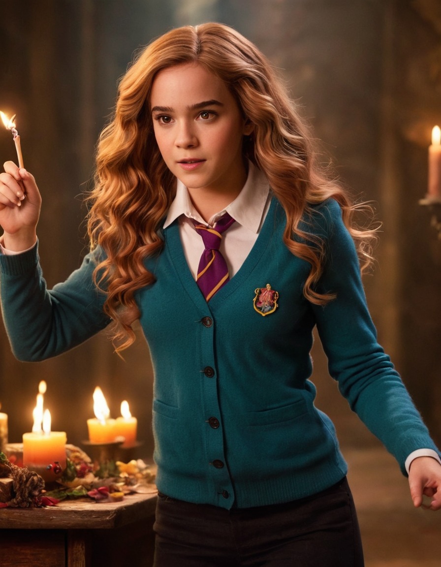 hermione granger, spell casting, magical mishap, colorful hair, wizarding world, adventure, books