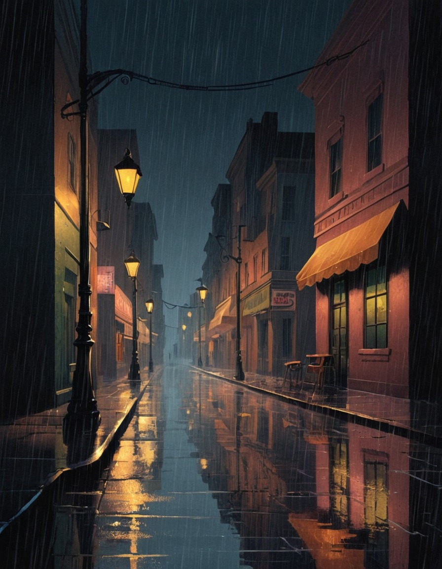 cityscape, night, rain, gaslight, solitude