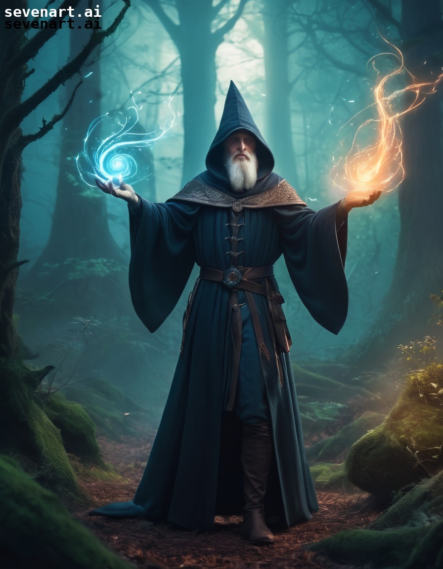 sorcerer, spells, magic, mystical, medieval forest, middle ages