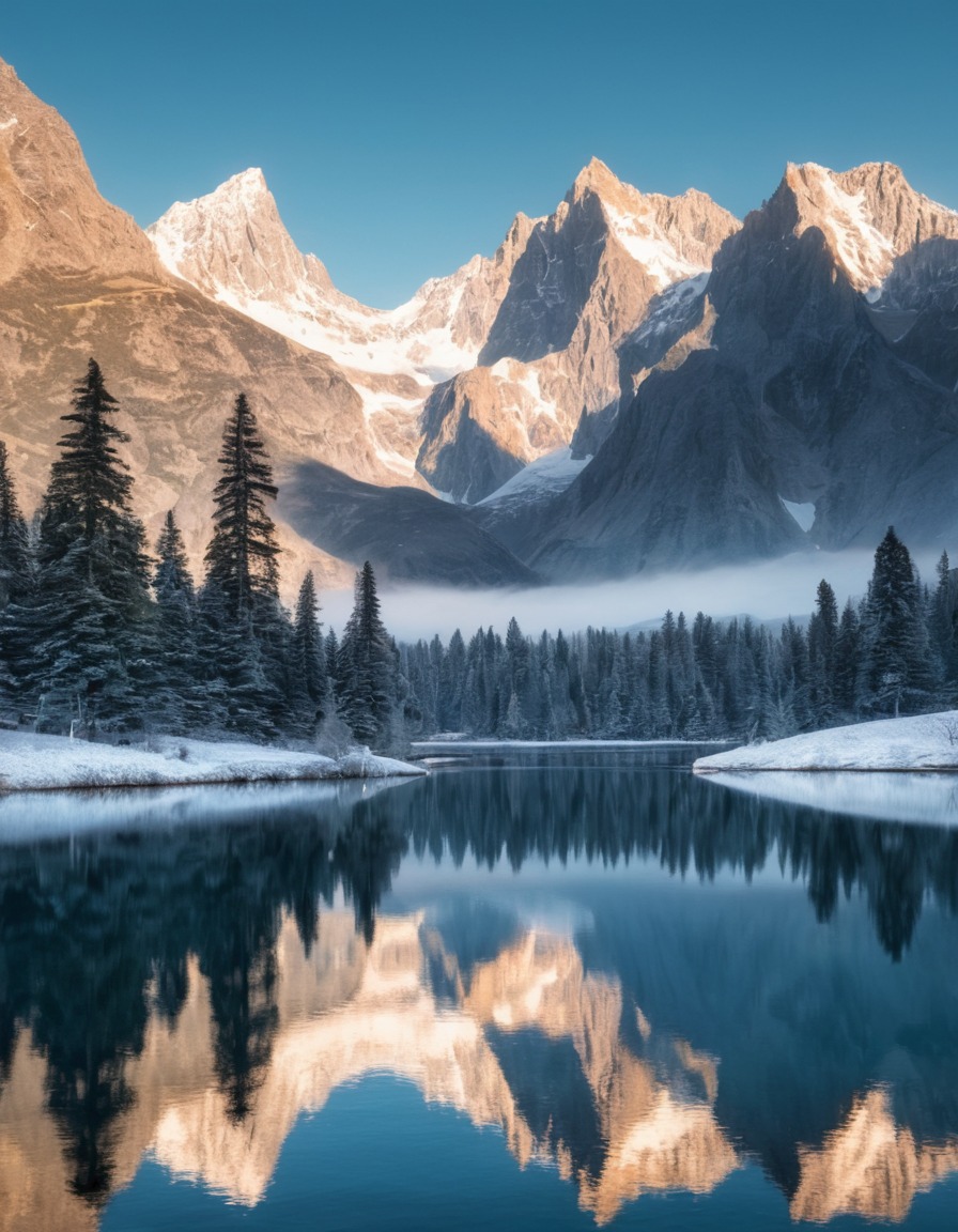 nature, landscape, lake, mountains, snow-capped peaks, serenity, reflection