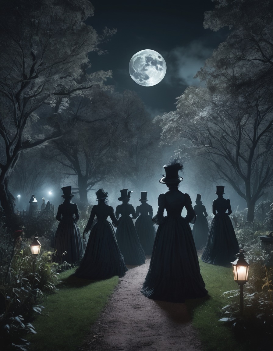 victorian era, ghosts, moonlit garden, supernatural, apparitions, gothic, underground, dark