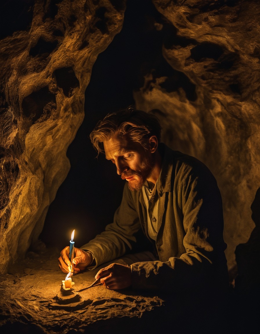 vincent van gogh, painting, candlelight, cave, artist, creativity, darkness