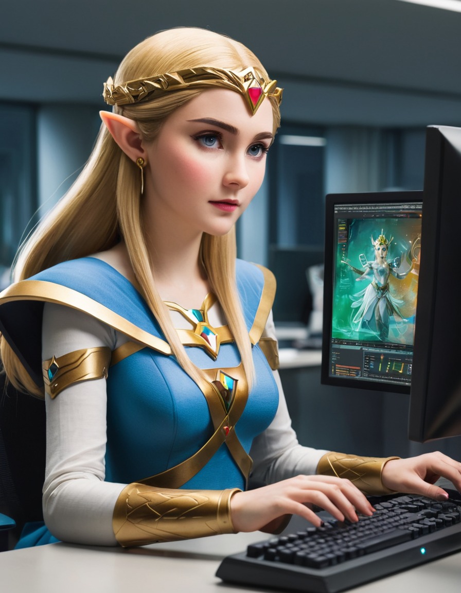 princess zelda, technology, computer, modern office, productivity, games, girls from games