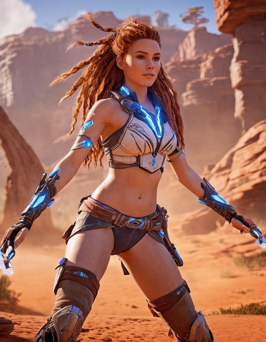 aloy, horizon zero dawn, video games, action-adventure, protagonist, combat, futuristic setting