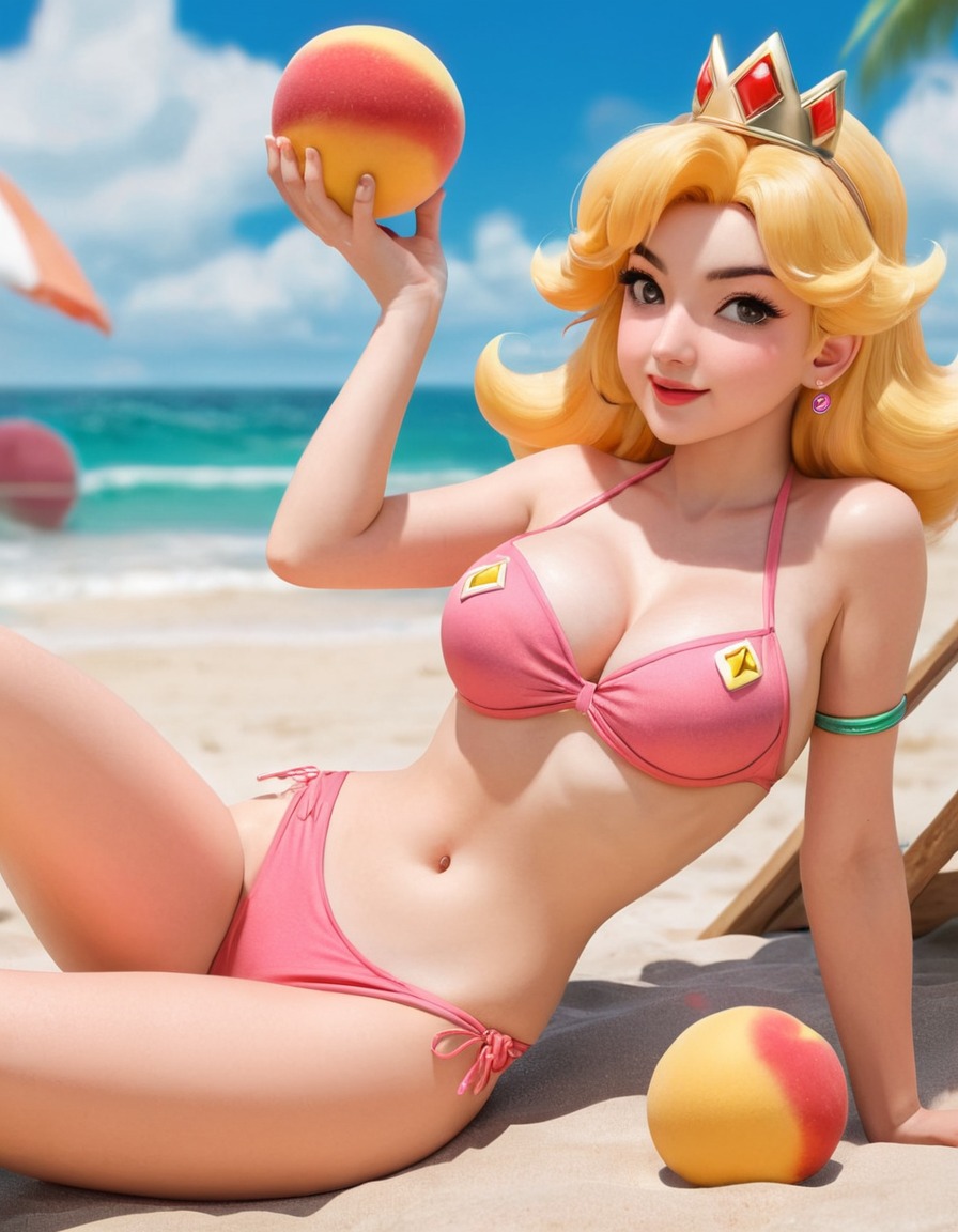 super mario, princess peach, beach, bikini, relaxation, games, girls from games