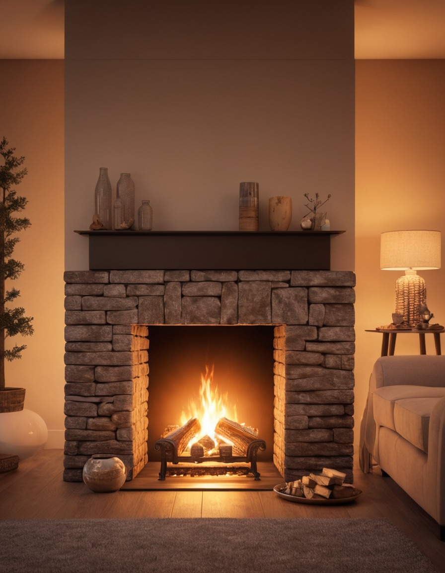 cozy, fireplace, warm, living room, home, interior