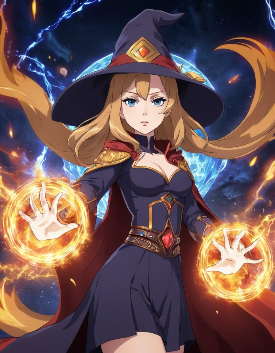 adele, sorceress, elements, fantasy, anime