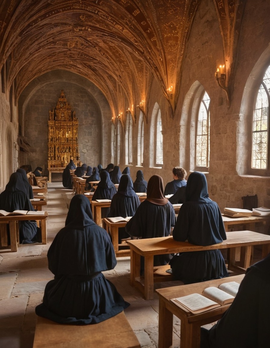 monastery school, education, medieval europe, 1100 ad, students, scripture, religion