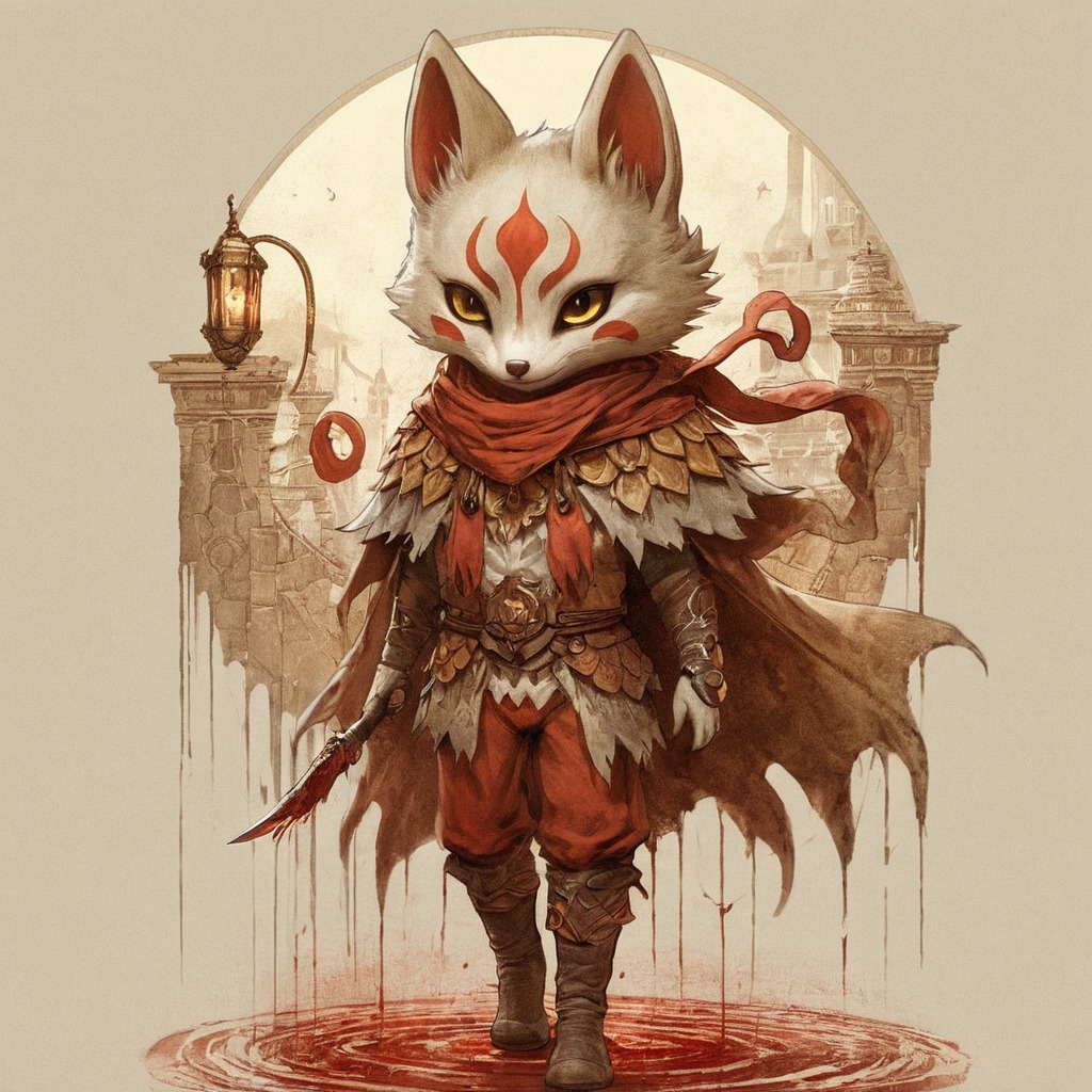 digitalart, characterdesign, videogamefanart, warrior, fox, blood, boy, curse, cursed, destroyed, evil, innocence, justice, life, lost, night, outcast, slumbering, spirit, stained, town, transformation, vengeance