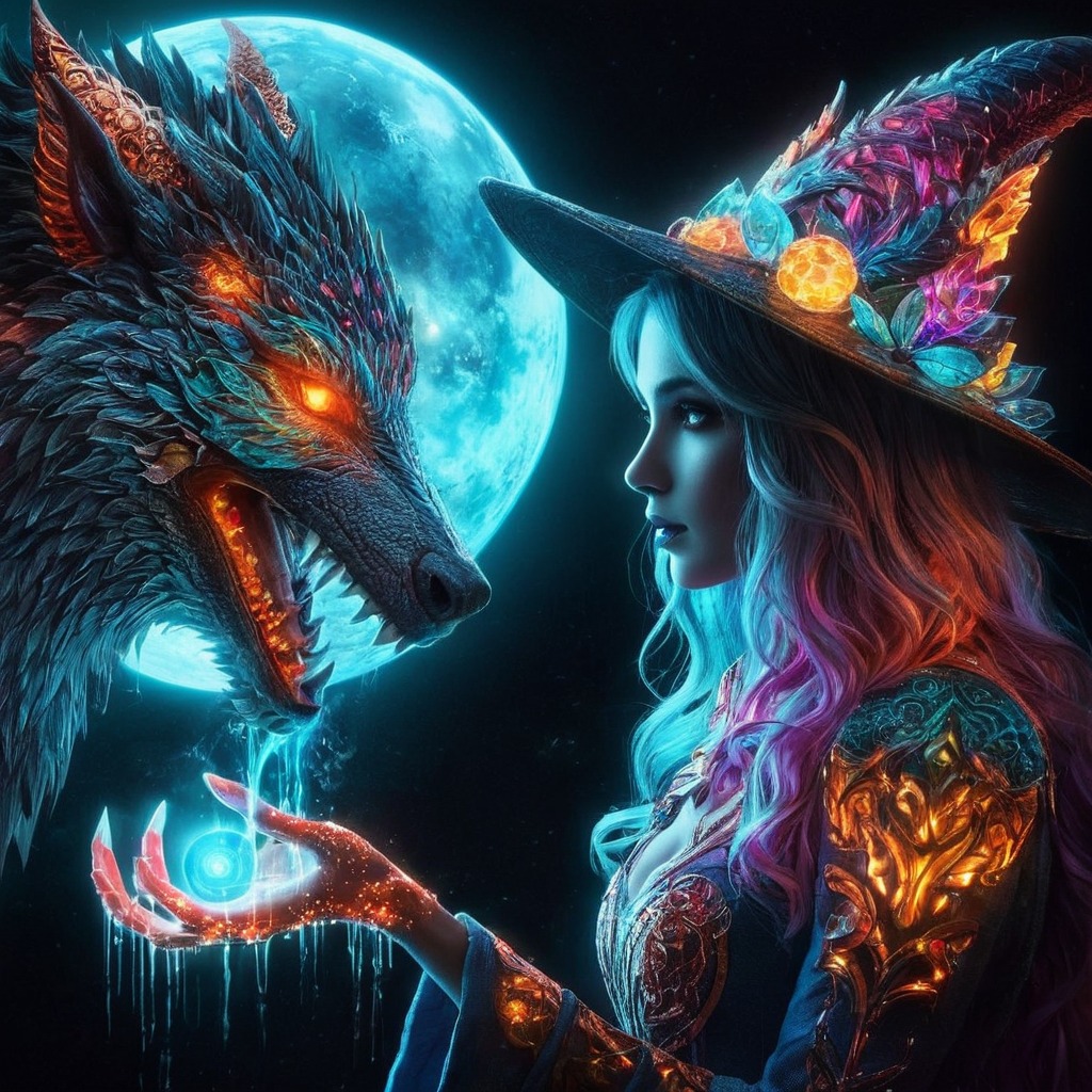 digitalart, videogamefanart, magic, fantasyart, witch, spirit, horror, wallpaper, fanart, characterdesign, portrait, digitalpainting, fantasycharacter, animal, badmoonrising