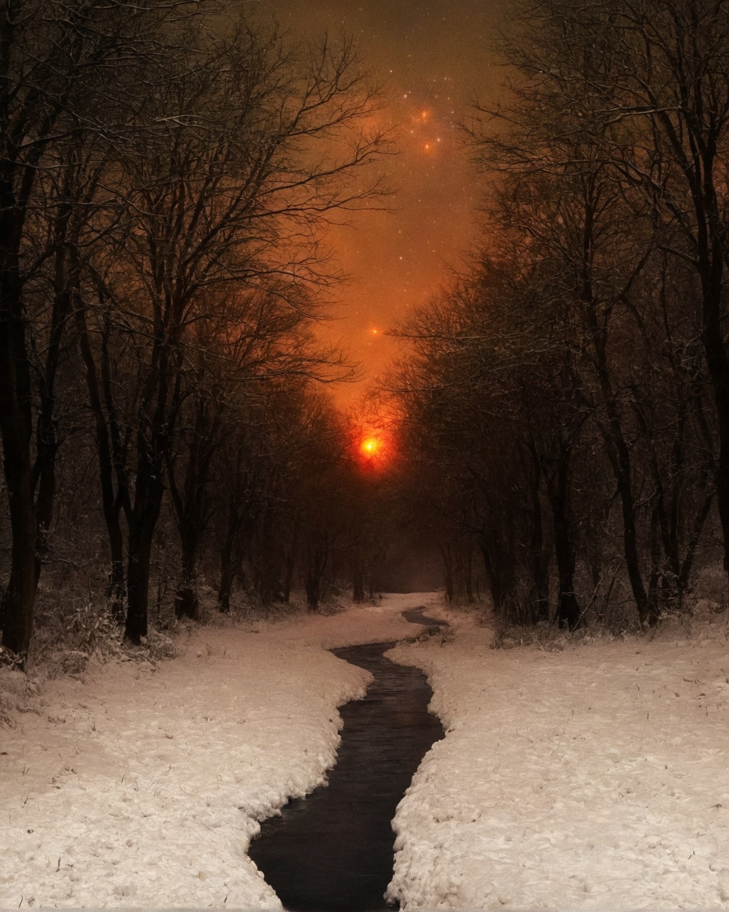 nature, landscape, sun, trees, snow, laura makabresku