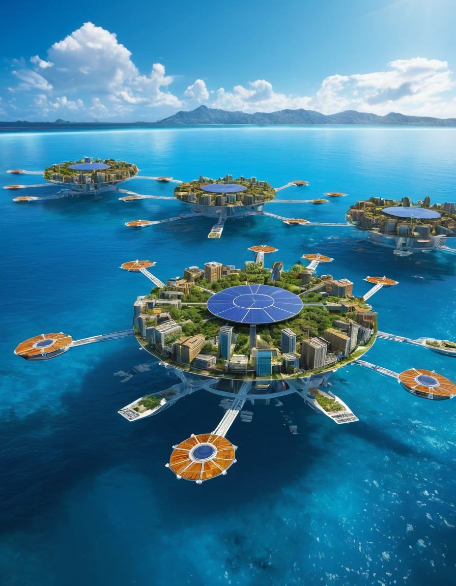 solar power, floating city, ocean, desalination technology, sustainability, future