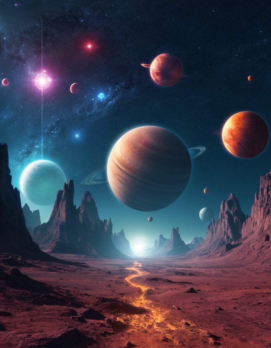 surreal, planets, alignment, celestial, formation, space, stars