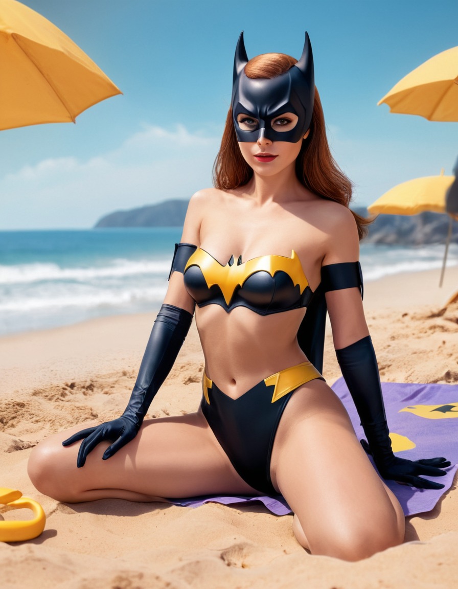 batgirl, dc comics, superhero, beach, bikini, superheroine