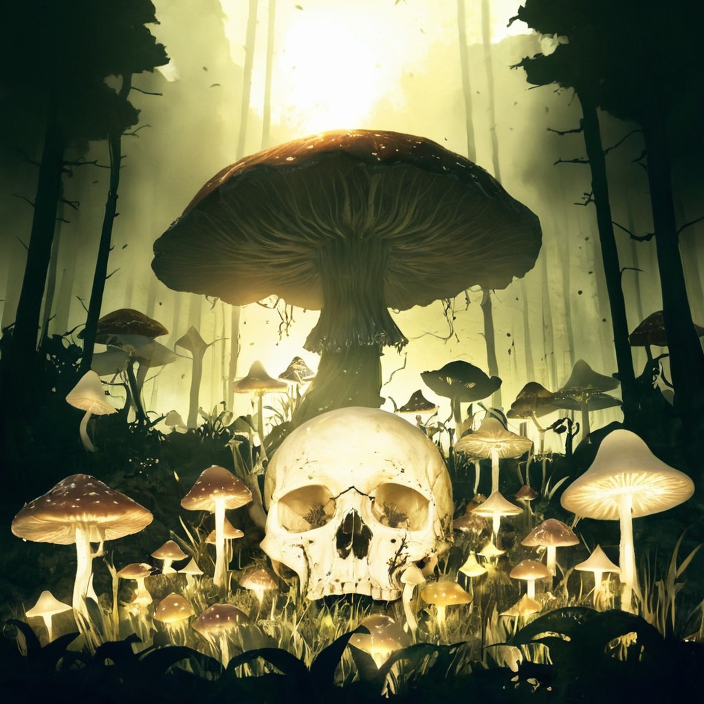 digitalart, magic, digitalpainting, forest, fantasyart, mushroom, niji, skull, aiart, aigenerated, aigeneratedart, midjourney, synthography