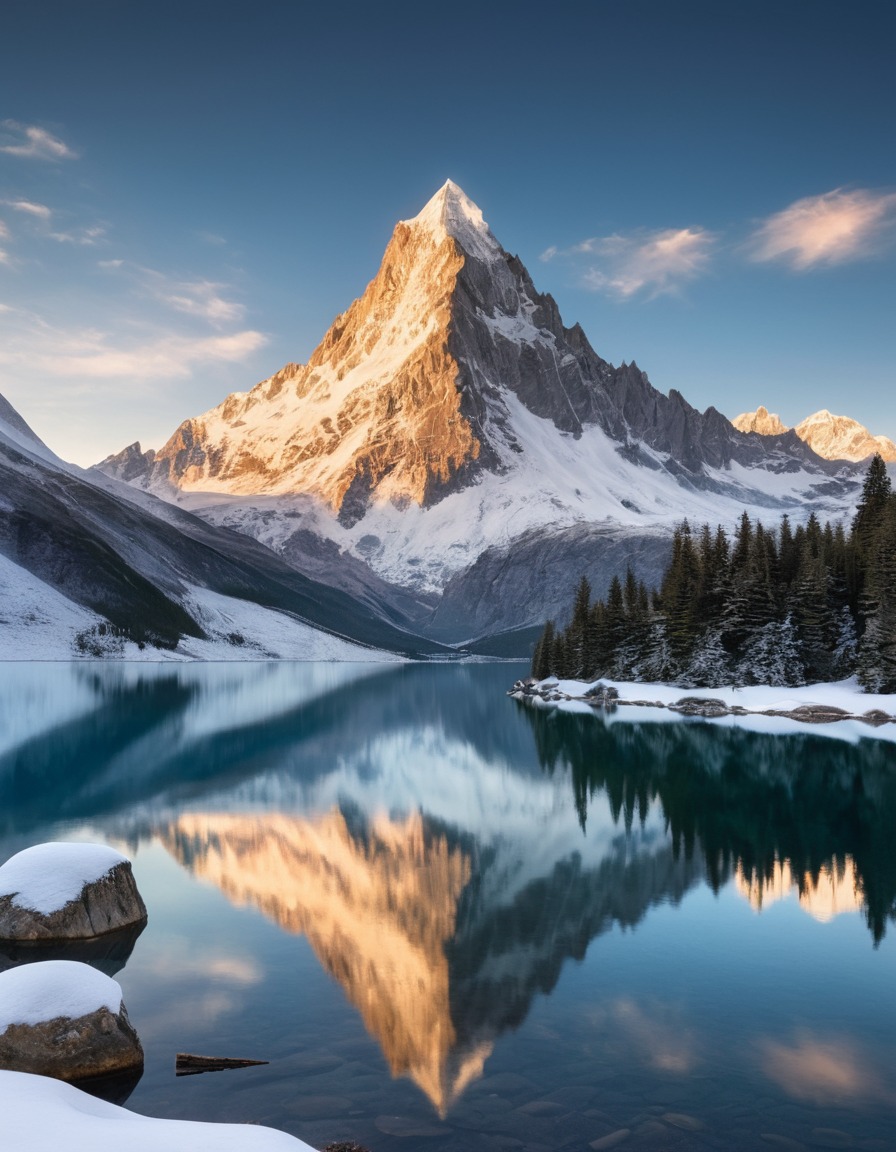 mountain, peak, lake, reflection, alpine, snow-capped, nature