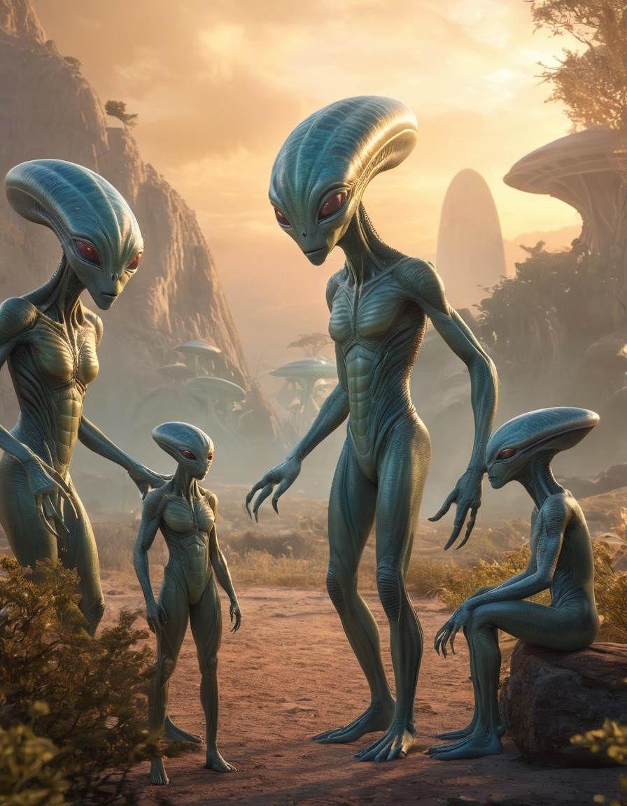 alien, creature, human, interaction, peaceful, sci-fi, extraterrestrial, aliens