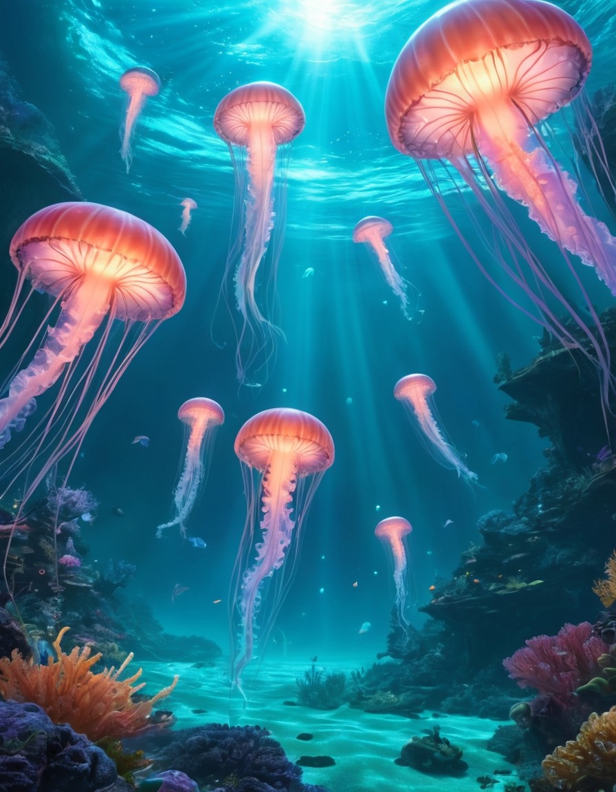 alien, ocean, luminescent, jellyfish-like, creatures, extraterrestrial, aliens