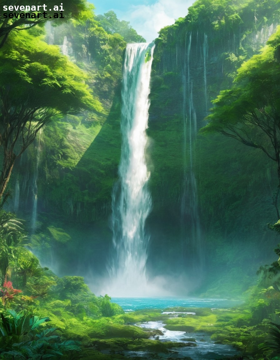 nature, waterfall, lush, greenery, scenic