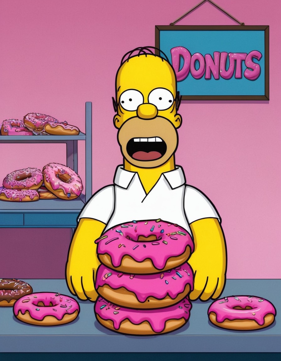 food, donuts, homer simpson, temptation, pink, sugar rush, simpsons