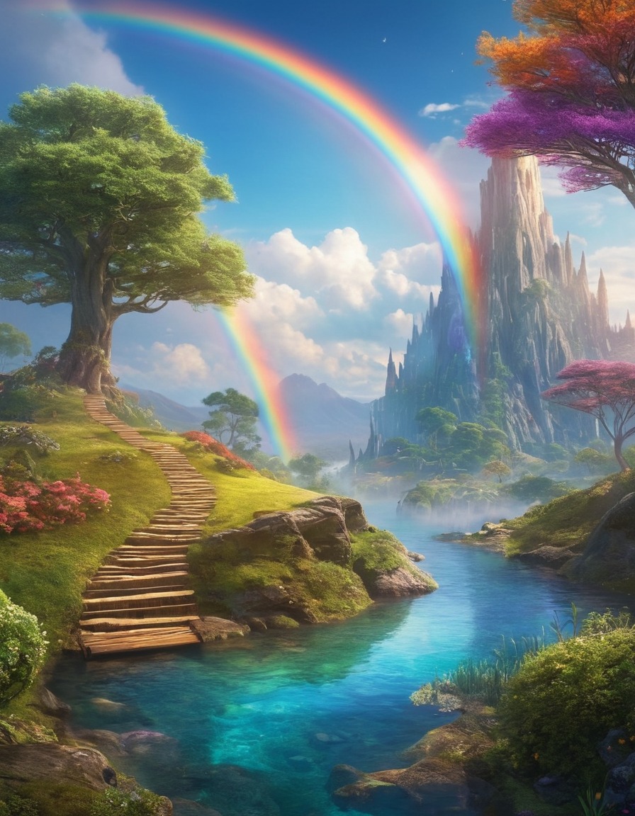 enchanted rainbow, hidden realm, wonders, fantasy, magical, enchanted land, mystical