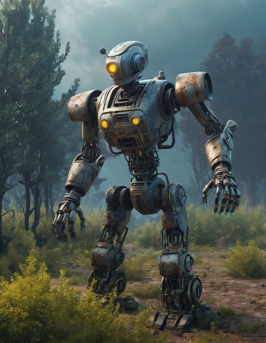 robot, tree planting, post-apocalyptic, technology, future, environment, robots