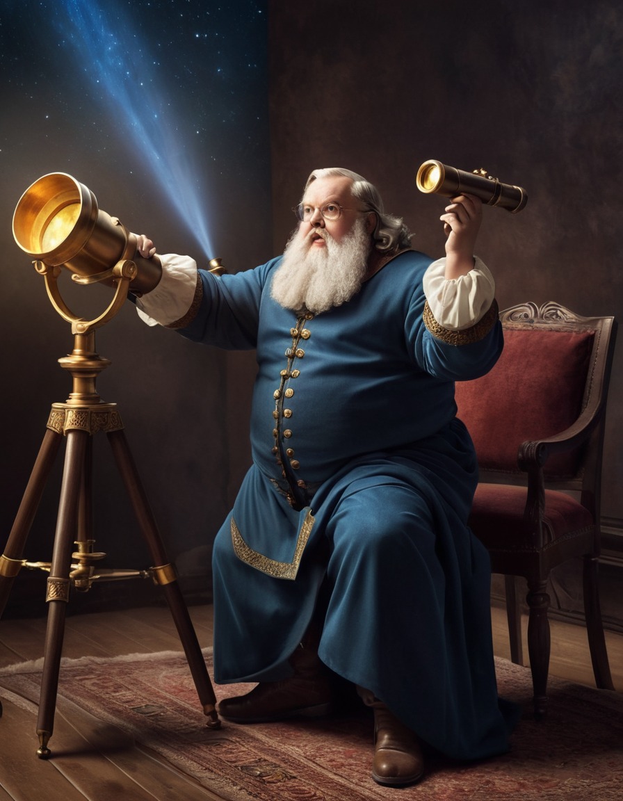 galileo galilei, humor, telescope, overweight, fat