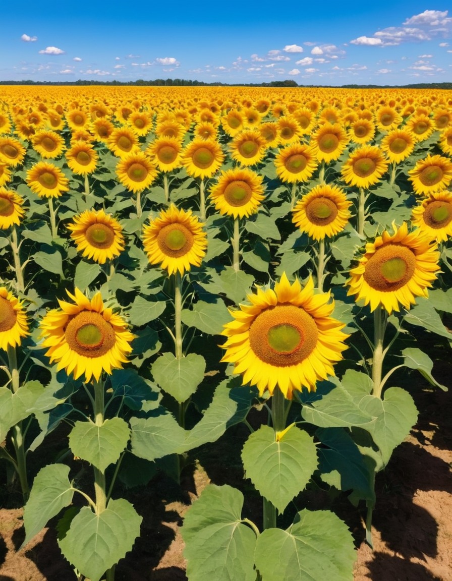 sunflowers, field, nature, blue sky, agriculture