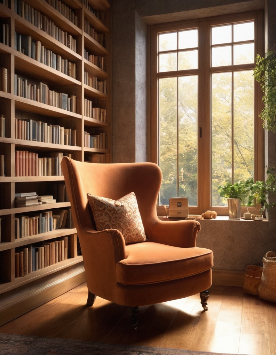 cozy, armchair, reading nook, books, home decor, home, interior