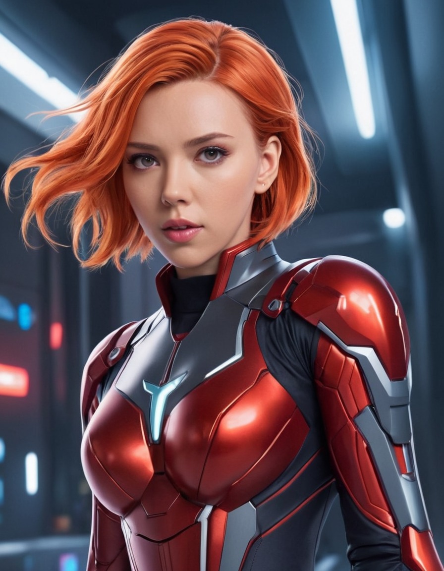 scarlett johansson, anime, futuristic, technology, enhancements