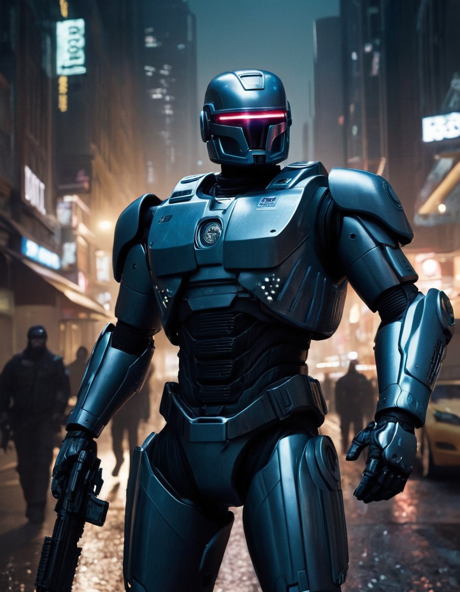 robocop, night, city, crime, futuristic, law enforcement, robots, games, movies