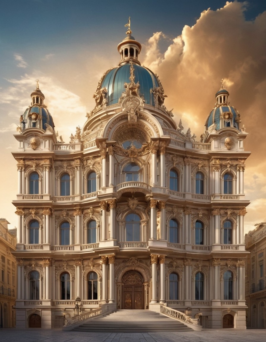 baroque, architecture, facade, dramatic lighting