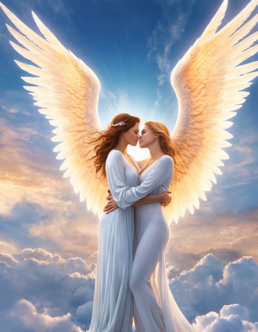 heaven, angels, lost loved ones, souls reuniting, embrace, afterlife, spirituality