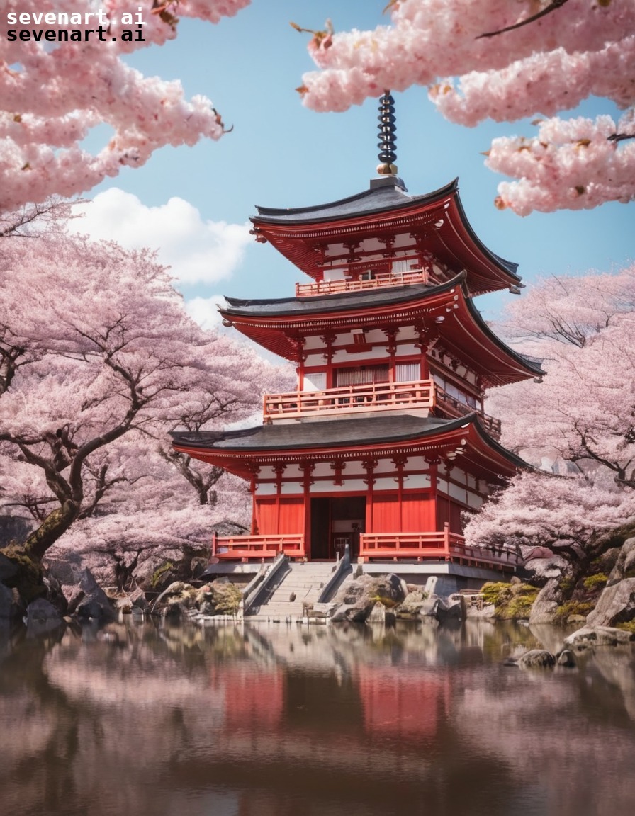 japanese, temple, cherry blossoms, traditional, architecture