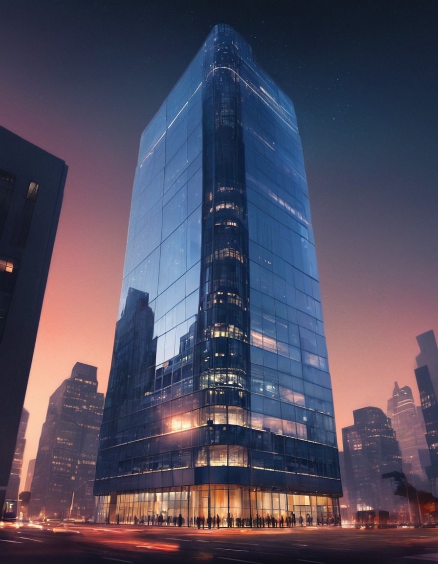 modern, skyscraper, sleek, reflective, cityscape