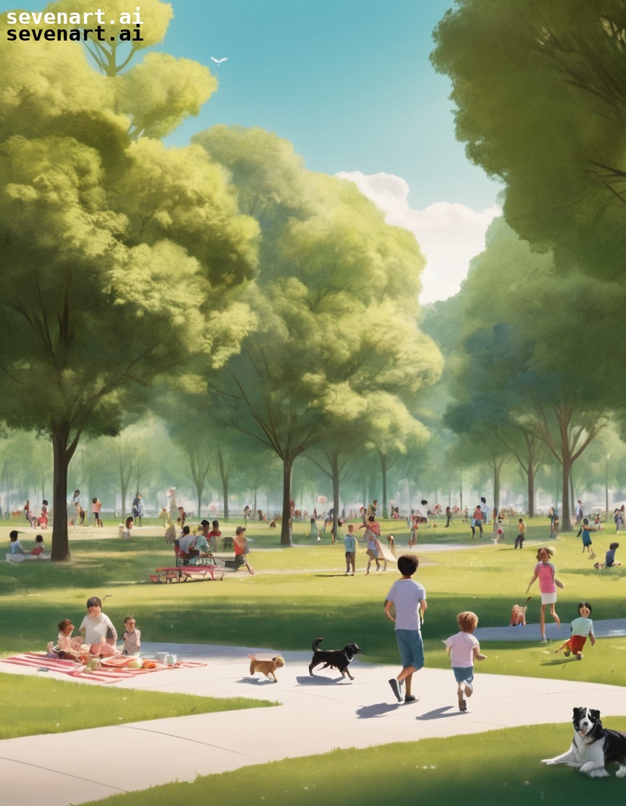 modern, city park, picnic, children, dogs, modern city, city