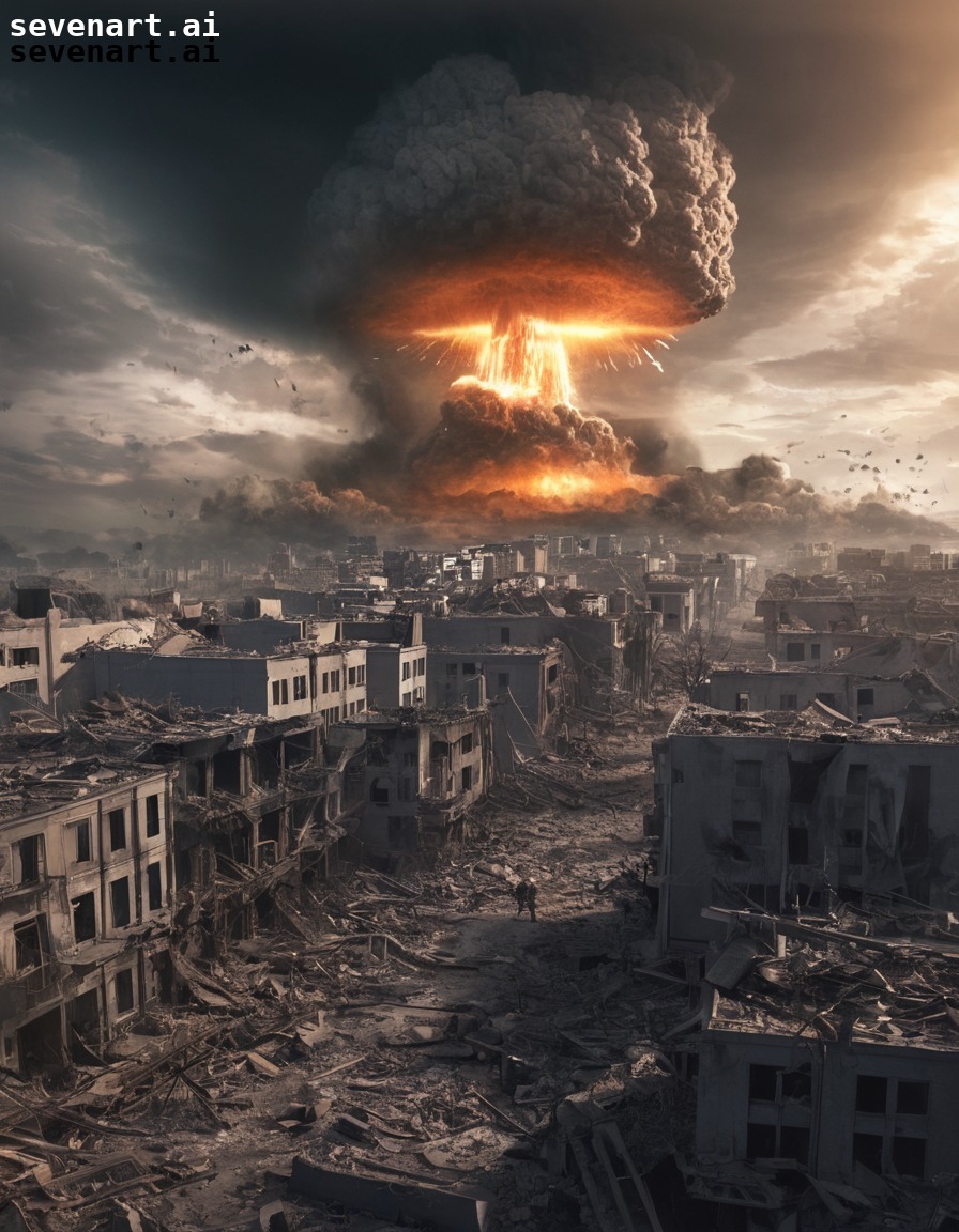 nuclear explosion, destruction, devastation, cityscape, post-apocalyptic, nuclear weapon, atomic bomb